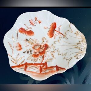 Vintage Hand Painted Coral and Gold Shell Bowl